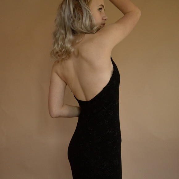 90s Starburst Glitter Halter Evening Gown - Picture 15 of 16